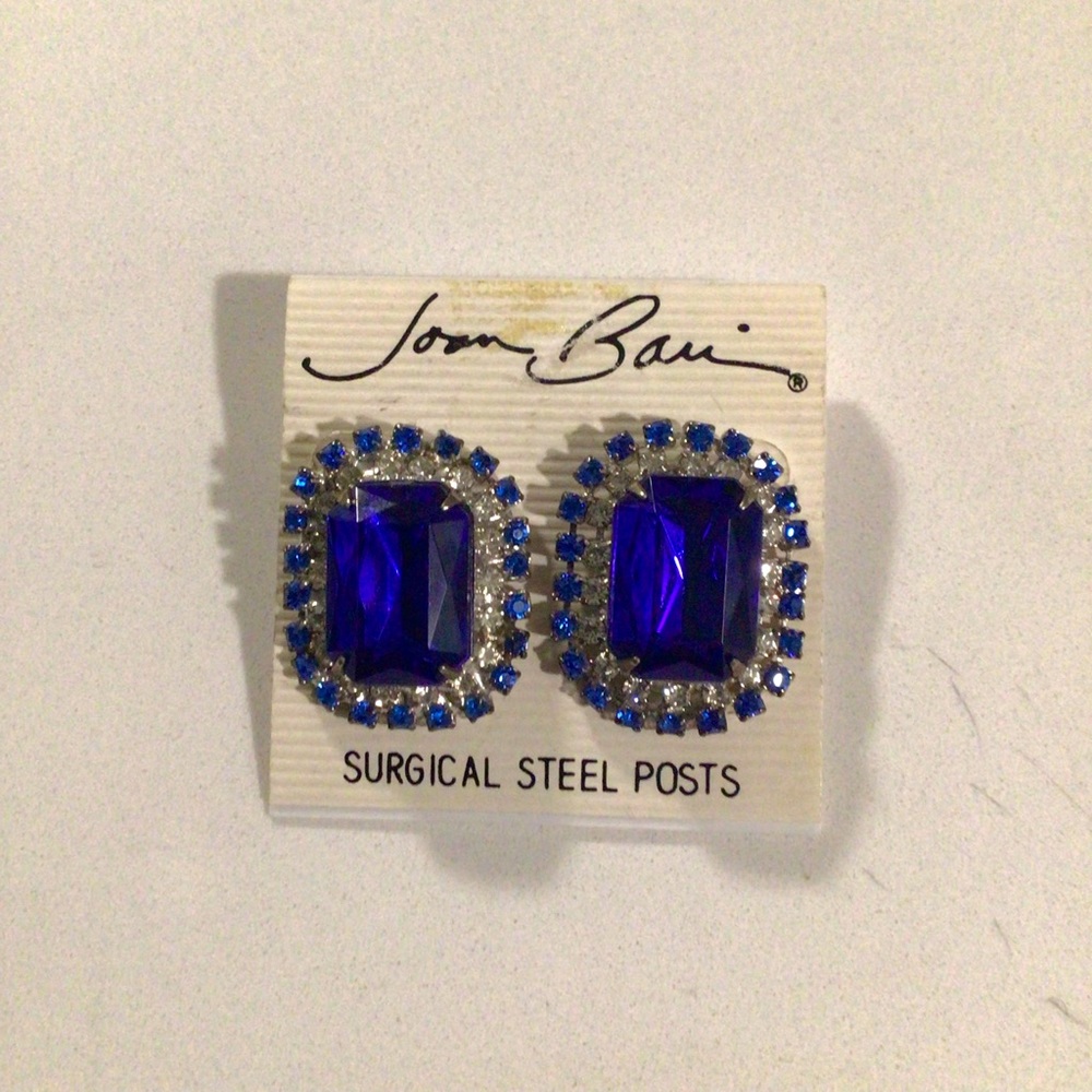 Joan Bari Royal Blue and White Rhinestone Post Earrings NWT